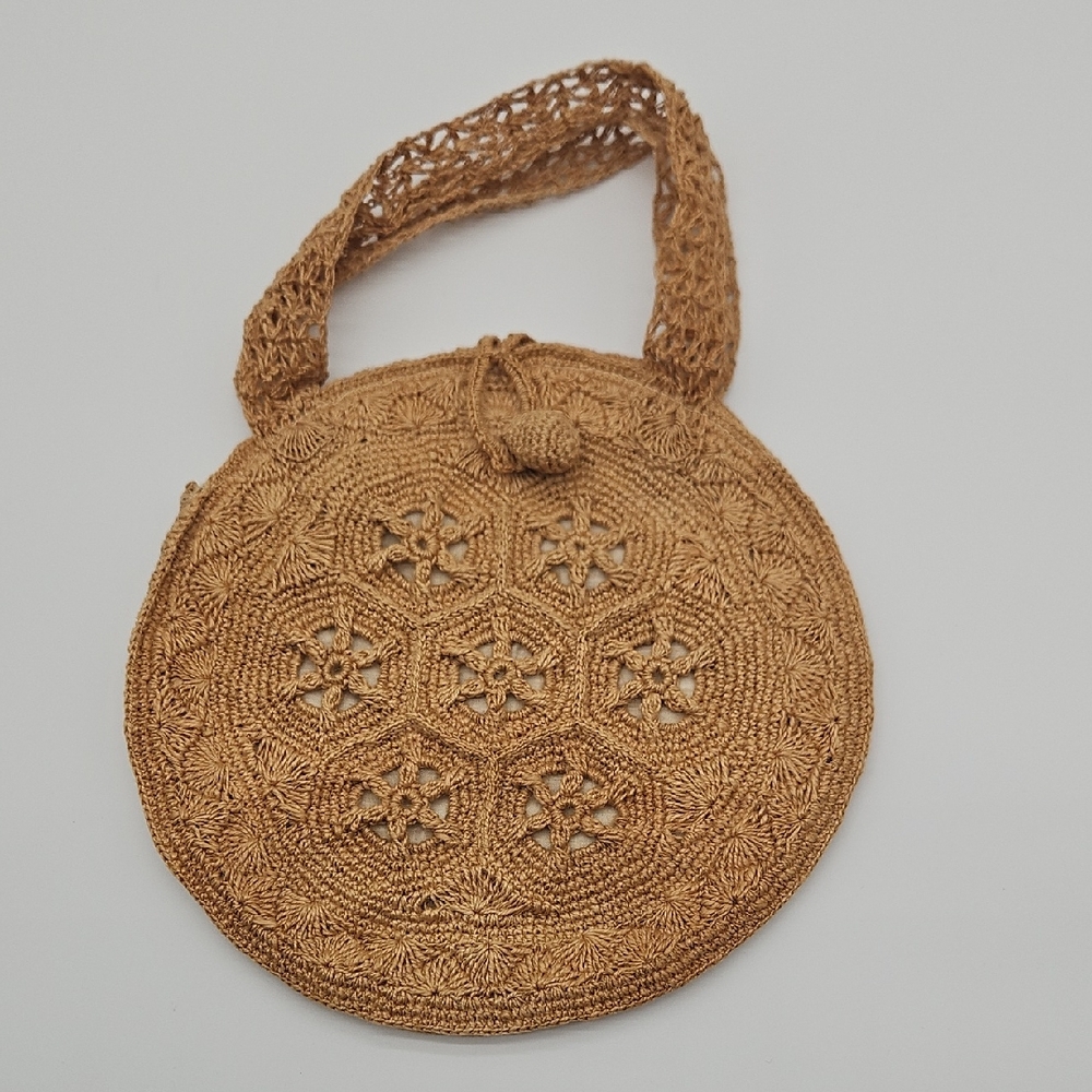 ✨ Elegant Tan Crochet Round Bag | Bohemian Lace Purse